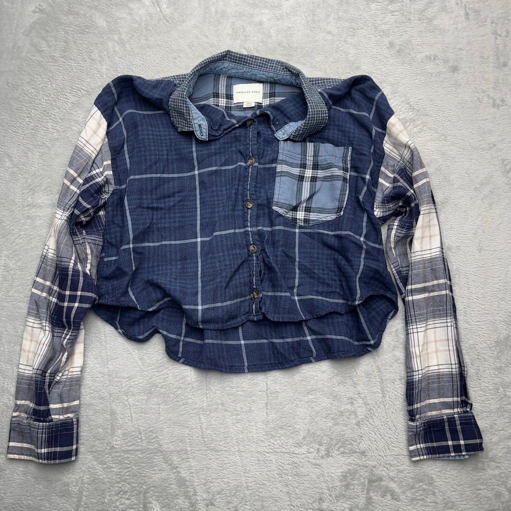 American Eagle Outfitters Plaid Cowboy Cropped Button Shirt Women's‎ S Patchwork